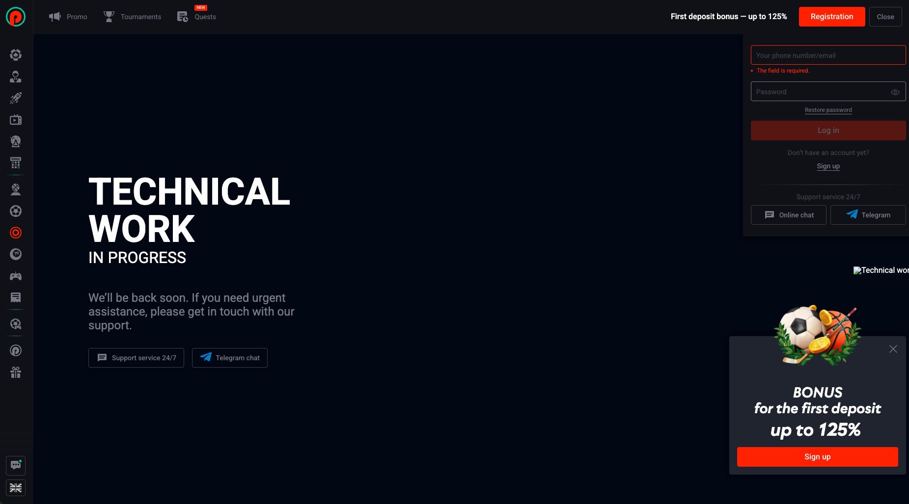 Pin Up notification panel showing bonus money received message